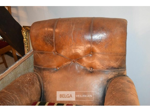 2x antieke lederen clubfauteuils - afbeelding 5 van  6