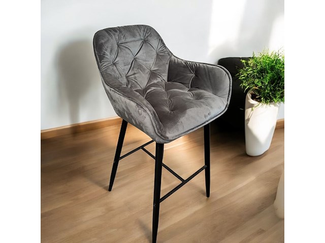 2x barstoel velvet grijs zithoogte 76 - afbeelding 1 van  1