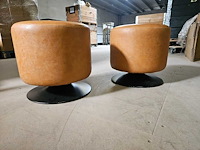 2x cognac simili leder poef 40cm ø - afbeelding 2 van  2