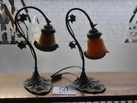 2x decoratieve tafellampen, met bladmotief, werking niet gekend - afbeelding 1 van  1