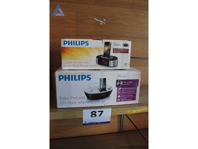 2x docking station philips, voor ipod/iphone, met radio en cd-speler, werking niet gekend - afbeelding 1 van  2