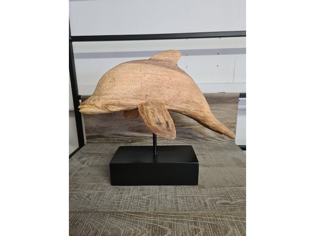 2x dolfijn in recycled wood op staander - afbeelding 1 van  4