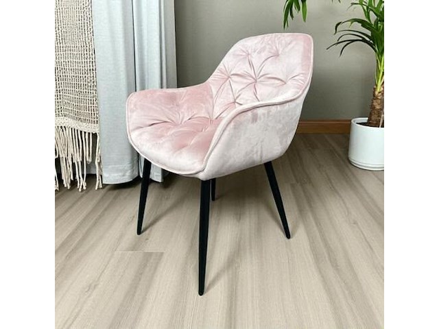 2x eetkamerstoel met leuning pink velvet - afbeelding 1 van  1