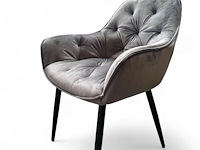 2x eetkamerstoel velvet grijs kuip met knopen - afbeelding 1 van  2