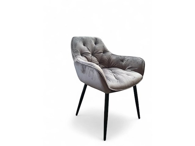 2x eetkamerstoel velvet grijs kuip met knopen - afbeelding 2 van  2