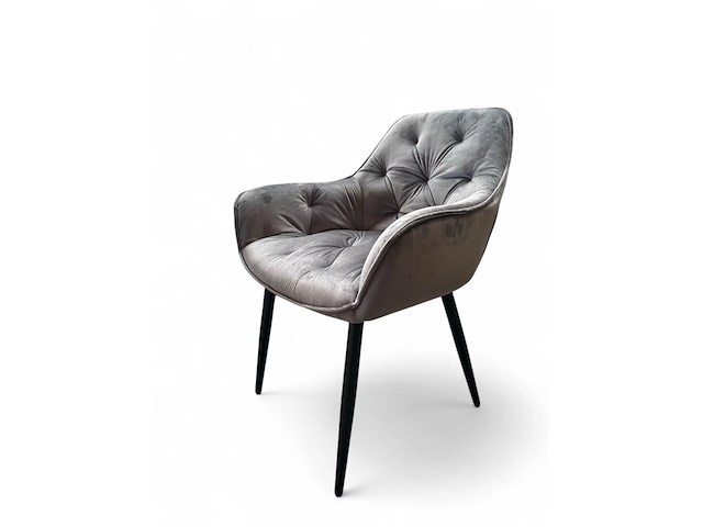 2x eetkamerstoel velvet grijs kuip met knopen - afbeelding 1 van  2