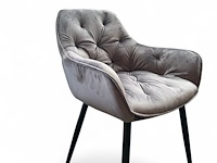 2x eetkamerstoel velvet grijs kuip met knopen - afbeelding 2 van  2