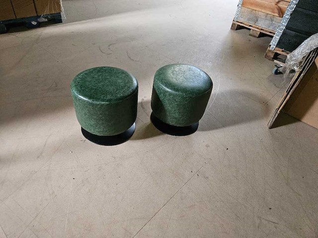 2x groen simili leder poef 40cm ø - afbeelding 1 van  2