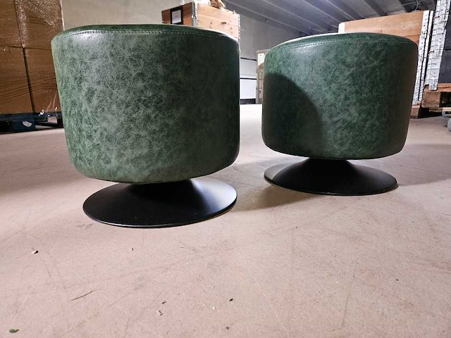 2x groen simili leder poef 40cm ø - afbeelding 2 van  2