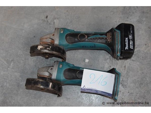 2x haakse slijper, makita, 18v, met accu, werking niet gekend - afbeelding 1 van  1
