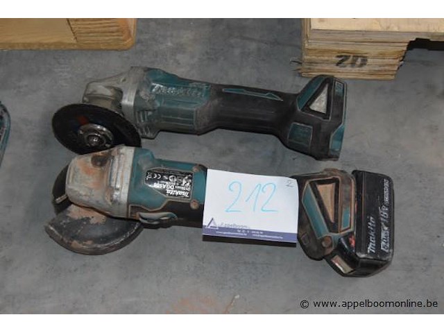 2x haakse slijper, makita, wo. dga506, 18v, met accu, werking niet gekend - afbeelding 1 van  1