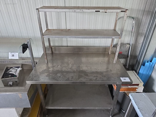 (2x) inox werktafel + chefrek 2 niv. - afbeelding 1 van  2
