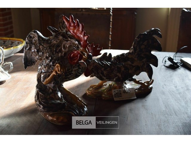 2x keramische beeldjes haan in majolica stijl - afbeelding 1 van  4