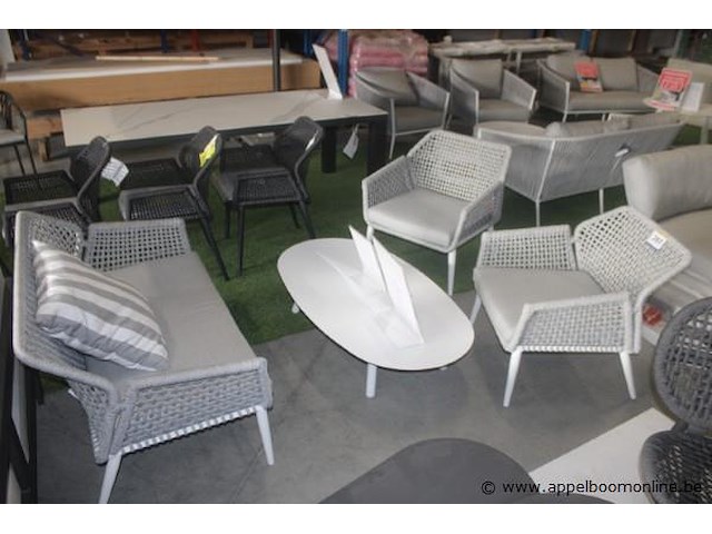 2x sedona sofa 1-zit aluminium wit mat + rope ow light grey mélangé | sedona sofa 2-zit aluminium wit mat + rope ow light grey mélangé uitvoering stof : stofgroep a, sunbrella natté, nat 10022 140 grey chiné | sedona kusse voor 2-zit: - afbeelding 1 van  4