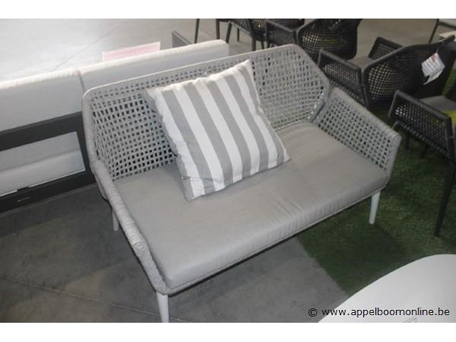 2x sedona sofa 1-zit aluminium wit mat + rope ow light grey mélangé | sedona sofa 2-zit aluminium wit mat + rope ow light grey mélangé uitvoering stof : stofgroep a, sunbrella natté, nat 10022 140 grey chiné | sedona kusse voor 2-zit: - afbeelding 3 van  4