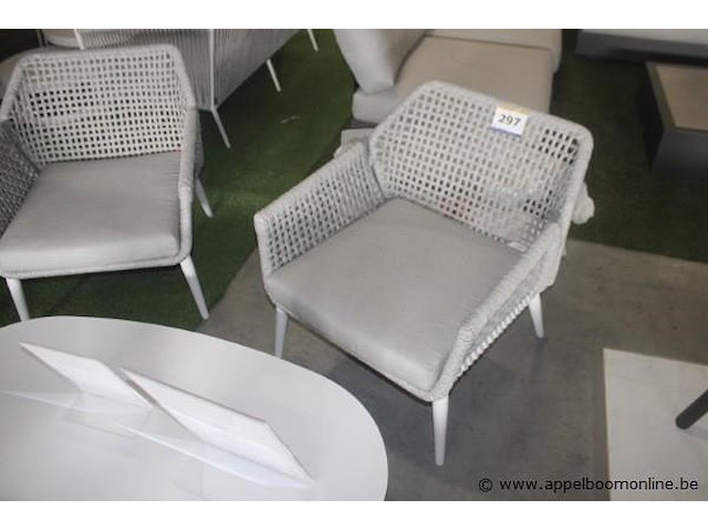 2x sedona sofa 1-zit aluminium wit mat + rope ow light grey mélangé | sedona sofa 2-zit aluminium wit mat + rope ow light grey mélangé uitvoering stof : stofgroep a, sunbrella natté, nat 10022 140 grey chiné | sedona kusse voor 2-zit: - afbeelding 4 van  4