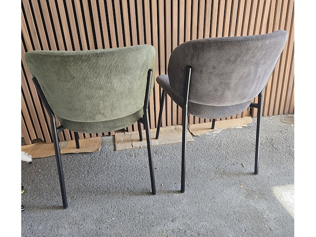 2x stoel in ribbelstof grijs en groen - afbeelding 5 van  6