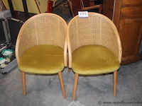 2x stoel, met rotan rugleuning en fluwelen zitting - afbeelding 1 van  1
