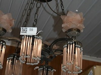 3 armige luster met glazen lampkap licht beschadigd - afbeelding 3 van  5