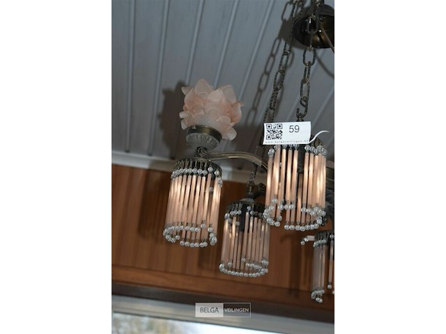 3 armige luster met glazen lampkap licht beschadigd - afbeelding 4 van  5