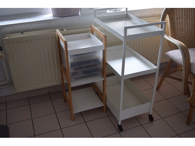 3-delig bijzet karretje in rvs, houten rekje zonder inhoud - afbeelding 1 van  3