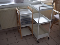 3-delig bijzet karretje in rvs, houten rekje zonder inhoud - afbeelding 1 van  3
