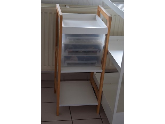 3-delig bijzet karretje in rvs, houten rekje zonder inhoud - afbeelding 2 van  3