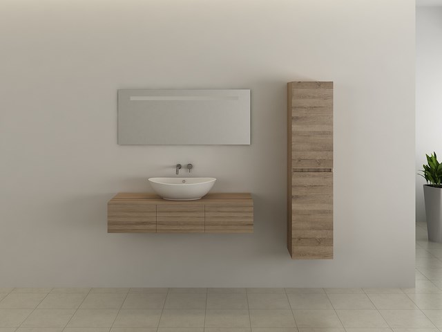 3-delig duo-badkamermeubel (120cm) - licht hout decor - incl. kranen - afbeelding 2 van  5