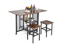 3-delige inklapbare eettafel met 2 krukjes en wielen - afbeelding 5 van  10