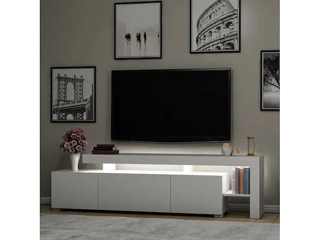 3-deurs melamine tv-meubel met witte afwerking en led-verlichting - afbeelding 3 van  9