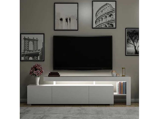 3-deurs melamine tv-meubel met witte afwerking en led-verlichting - afbeelding 7 van  9