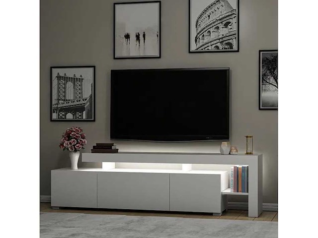 3-deurs melamine tv-meubel met witte afwerking en led-verlichting - afbeelding 2 van  7