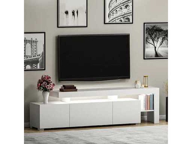 3-deurs melamine tv-meubel met witte afwerking en led-verlichting - afbeelding 4 van  7