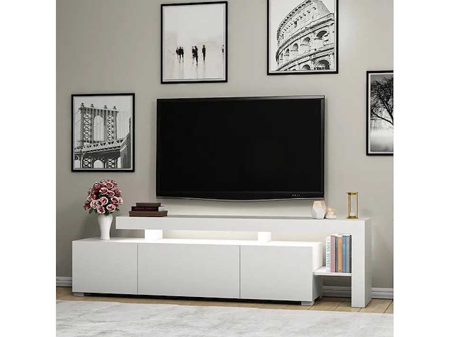 3-deurs melamine tv-meubel met witte afwerking en led-verlichting - afbeelding 5 van  7