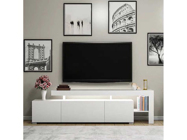 3-deurs melamine tv-meubel met witte afwerking en led-verlichting - afbeelding 4 van  9