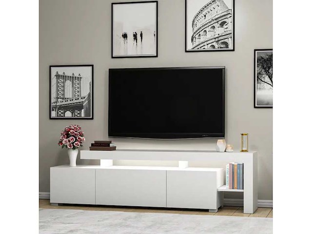 3-deurs melamine tv-meubel met witte afwerking en led-verlichting - afbeelding 6 van  9