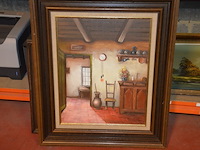 3 houten beeldjes, houtsnijwerk , ovale spiegel in goudkleurige kader, diverse schilderijen en wandversieringen - afbeelding 8 van  15