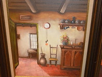 3 houten beeldjes, houtsnijwerk , ovale spiegel in goudkleurige kader, diverse schilderijen en wandversieringen - afbeelding 9 van  15