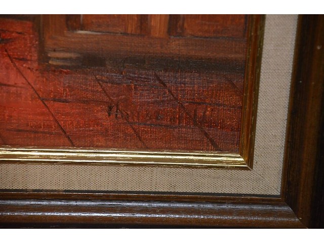 3 houten beeldjes, houtsnijwerk , ovale spiegel in goudkleurige kader, diverse schilderijen en wandversieringen - afbeelding 10 van  15