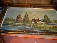 3 houten beeldjes, houtsnijwerk , ovale spiegel in goudkleurige kader, diverse schilderijen en wandversieringen - afbeelding 11 van  15