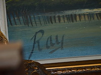 3 houten beeldjes, houtsnijwerk , ovale spiegel in goudkleurige kader, diverse schilderijen en wandversieringen - afbeelding 13 van  15