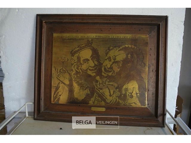 3 houten kaders met koperen tekening fagrat - afbeelding 2 van  5