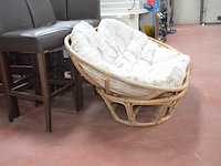 3 houten staantafels afm. 70x70x110cm , ligstoel hout, 8 barstoelen bruin leder mar meubelen (1,8,30) - afbeelding 7 van  12