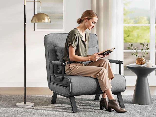 3-in-1 bankbed, omkleubare fauteuil met 5-standen verstelbare rugleuning - donkergrijs - afbeelding 1 van  9