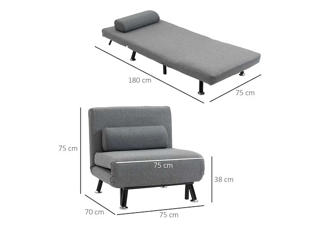 3-in-1 fauteuil slaapbank met grijs kussen - afbeelding 2 van  8