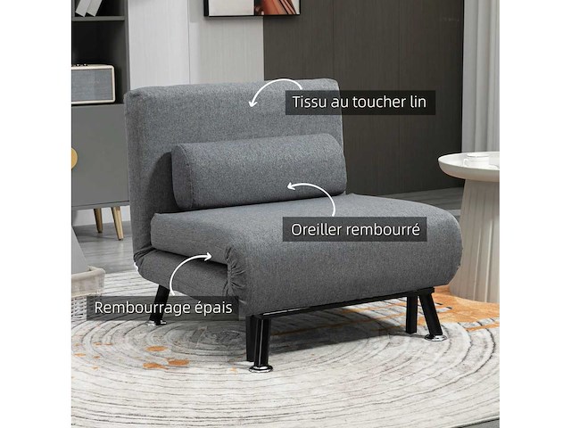 3-in-1 fauteuil slaapbank met grijs kussen - afbeelding 5 van  8