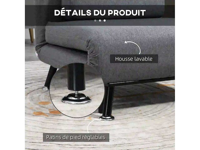 3-in-1 fauteuil slaapbank met grijs kussen - afbeelding 6 van  8