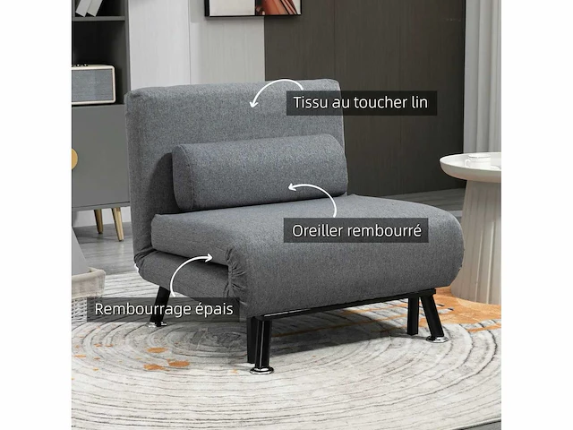 3-in-1 fauteuil slaapbank met grijs kussen - afbeelding 5 van  7