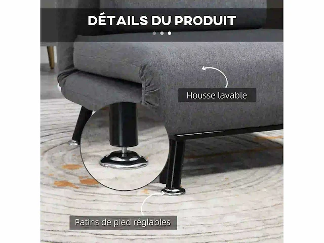 3-in-1 fauteuil slaapbank met grijs kussen - afbeelding 6 van  7