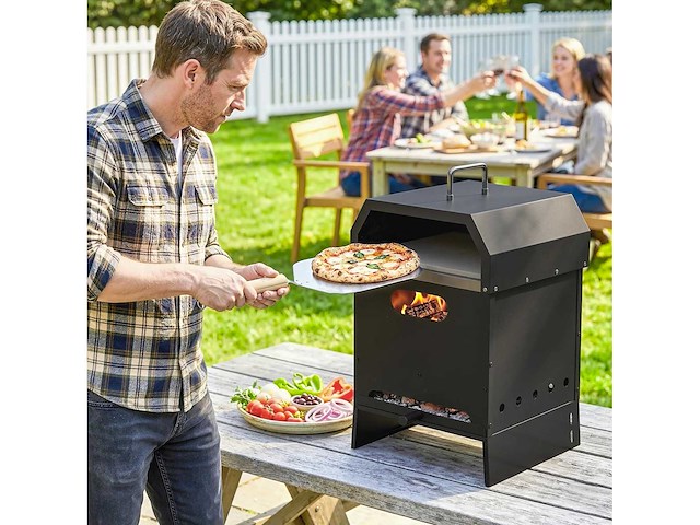 3-in-1 houtgestookte buitenpizza-oven, 2-lagige oven met steen, handvatten en peel - afbeelding 1 van  5